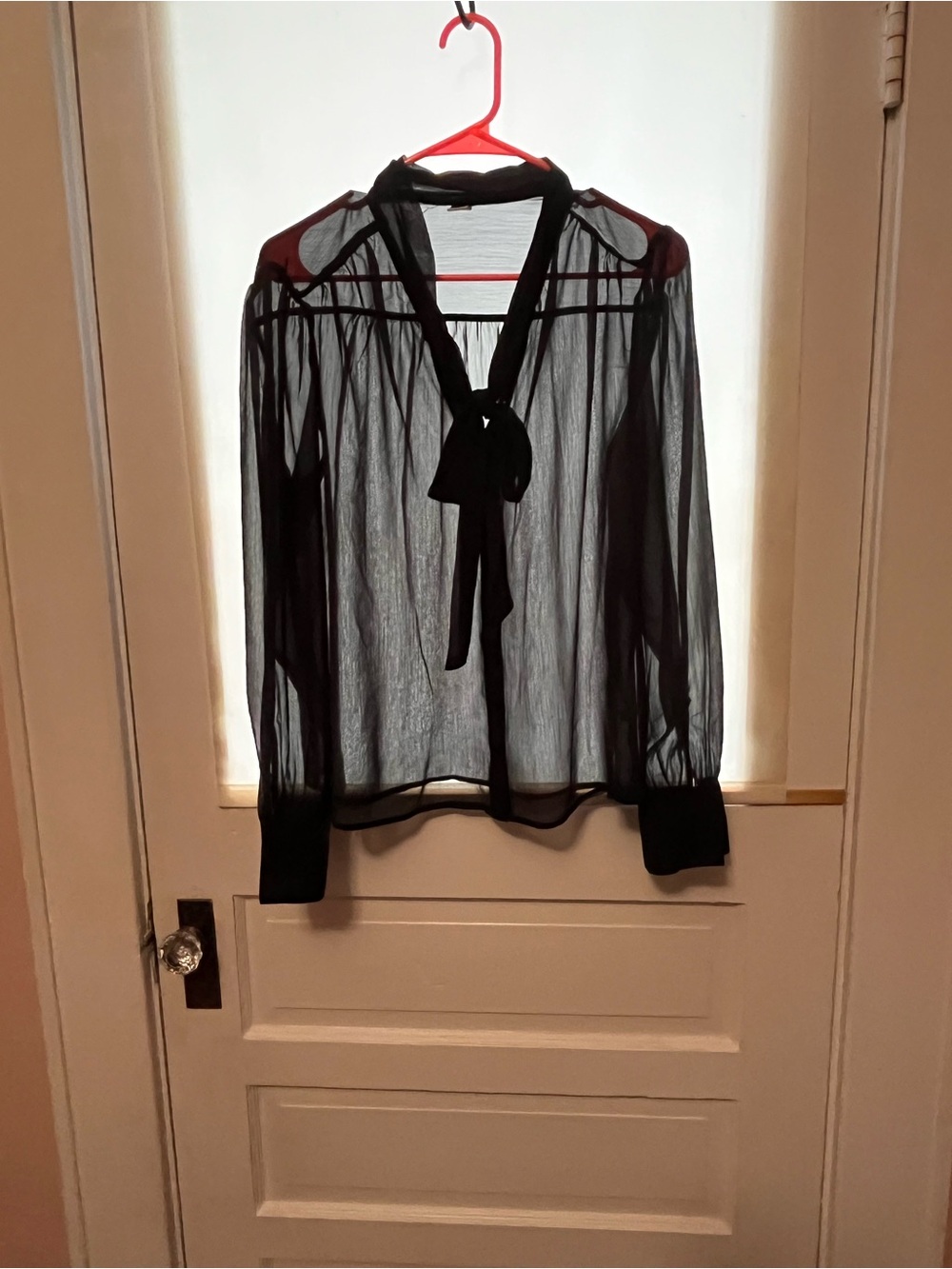 Old Navy Black Sheer Tie-Neck Blouse
